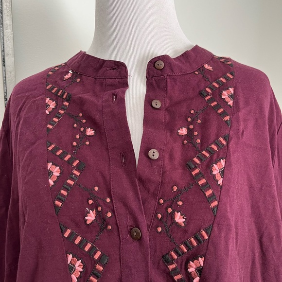 NWT Women's Bishop 3/4 Sleeve Plum Passion Embroidered Blouse - Knox Rose™ - Picture 5 of 11